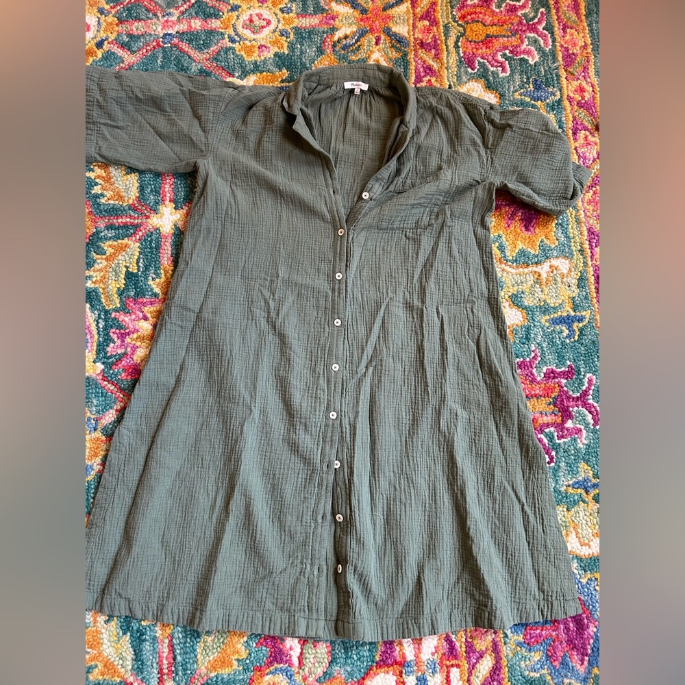 Madewell Green Double Gauze Button Down Shirt Dress Beach Cover Up
